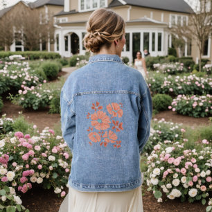 Hippie Blooms: Power der Abstrakten Roten Blume Jeansjacke