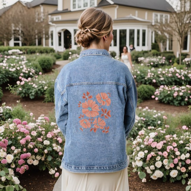 Hippie Blooms: Power der Abstrakten Roten Blume Jeansjacke (Hochzeit Rückseite)