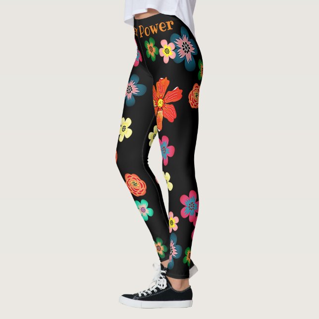 Hippie Blume Power Boho Colorful Black Yoga Leggings (Links)