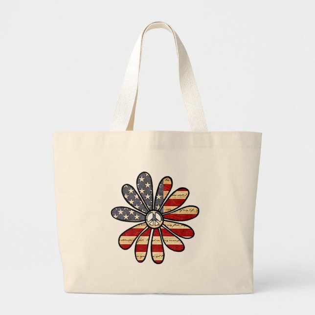 Hippie Blume Power Peace Signie American Flag Jumbo Stoffbeutel (Vorne)