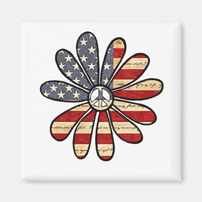 Hippie Blume Power Peace Signie American Flag Magnet (Vorne)