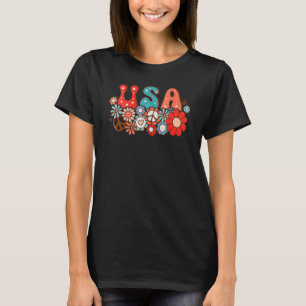 Hippie Blume USA Flag Groovy 4. Juli T-Shirt