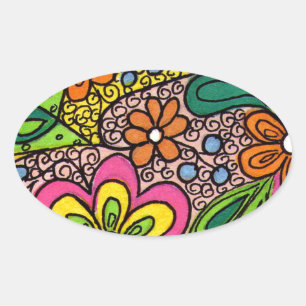 Hippie-Blumen-Entwurf Ovaler Aufkleber