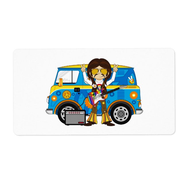 Hippie Boy mit Guitar & Camper Van (Vorne)