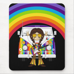 Hippie Boy mit Guitar & Camper Van Mousepad
