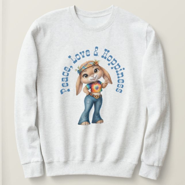 Hippie Bunny – Peace, Love & Hoppiness Sweatshirt (Design vorne)