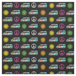 Hippie Bus Peace Sign 70er Stoff