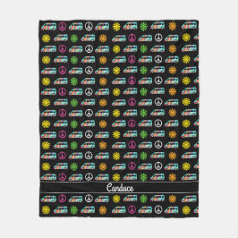 Hippie Bus Peace Signer 70er Personalisiert Black Fleecedecke