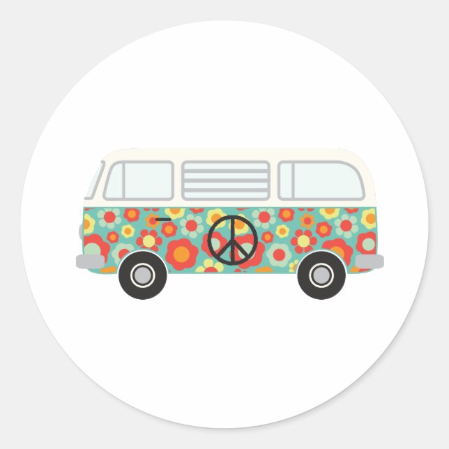 Hippie-Bus Runder Aufkleber (Vorderseite)