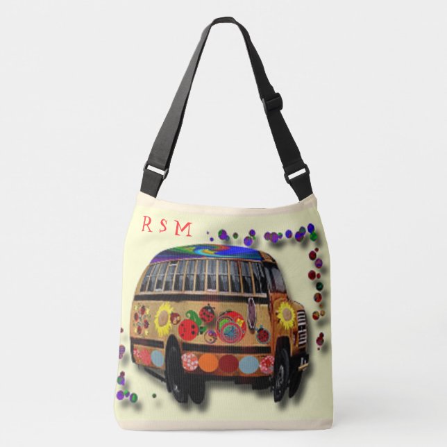 Hippie-Bus und Sonnenblume Tragetaschen Mit Langen Trägern (Vorderseite)