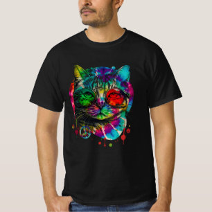 Hippie Cat Gefärbte Krawatte Peace Sign 60er Psych T-Shirt