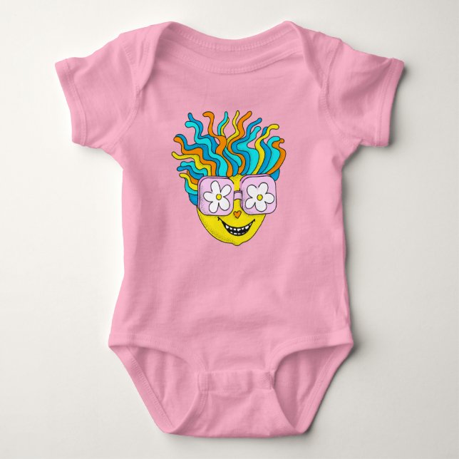 Hippie Character Funny Happy Pink Retro Groovy Baby Strampler (Vorderseite)