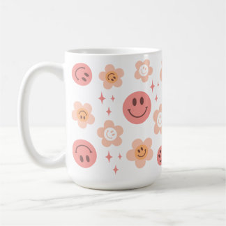 Hippie Checkerboard Smile Face 60s Motif Mug