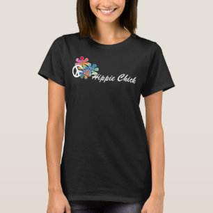 Hippie Chick Hippies 60er Retro Peace Sign Blume T-Shirt