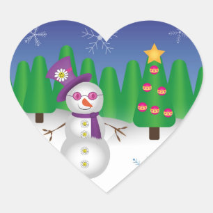 Hippie Christmas Snowman Herz-Aufkleber
