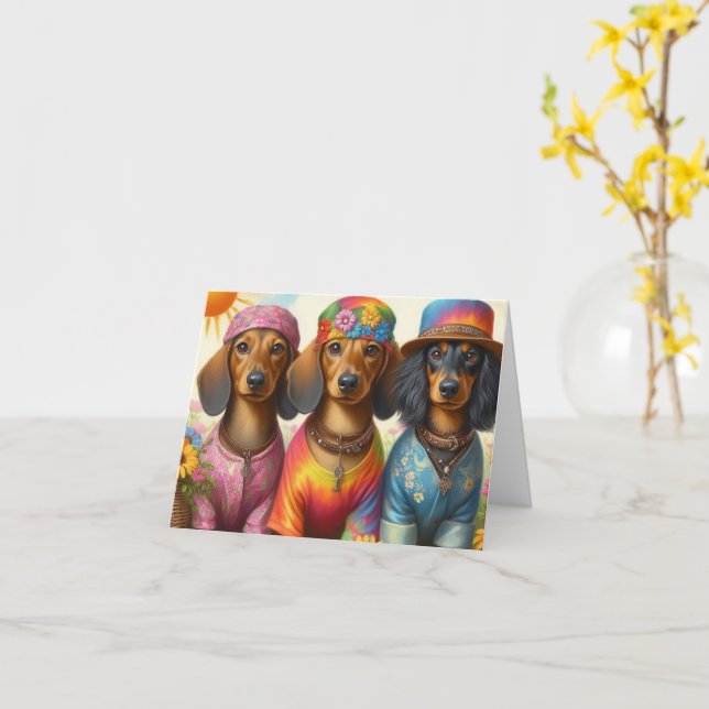 Hippie Dachshund N'Importe Quelle Carte D'Occasion (Fleur jaune)
