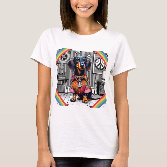 Hippie Dachshund T-Shirt (Vorderseite)