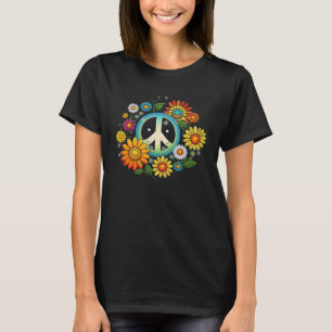 Hippie-Daisy-Friedenszeichen Retro-Blume Sonnenblu T-Shirt