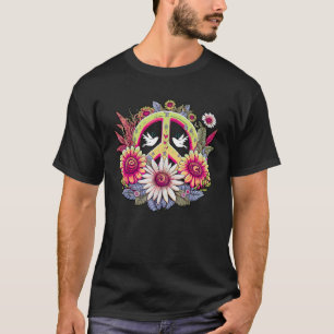 Hippie Daisy Peace Sign Retro Blume Sonnenblumen T-Shirt