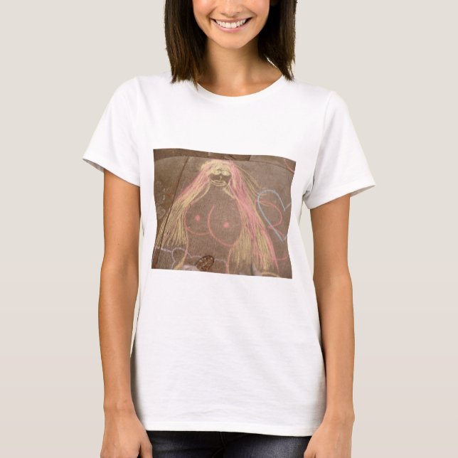 Hippie-Dame-Göttin Groovie Kreide zeichnend T-Shirt (Vorderseite)