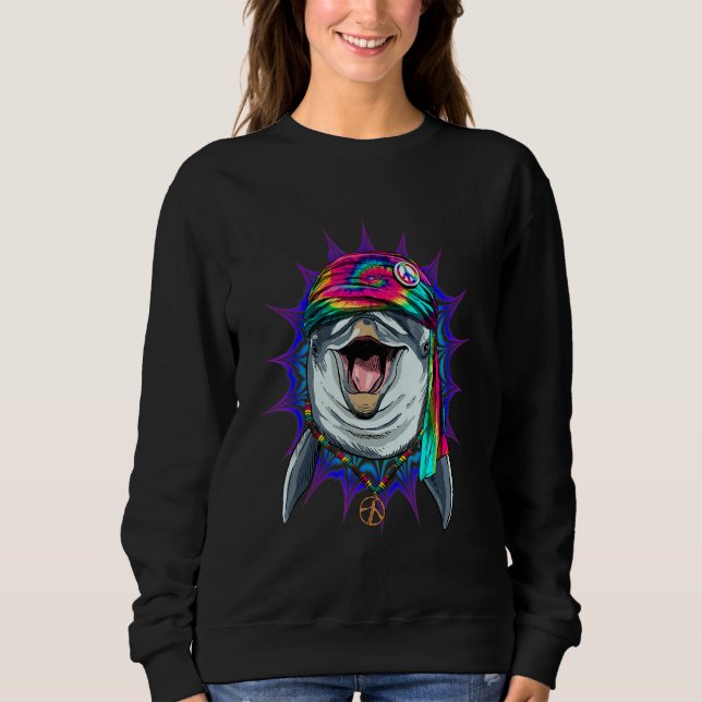 Hippie-Delfin-Tie-Dye-Friedenszeichen psychedelisc Sweatshirt (Vorderseite)