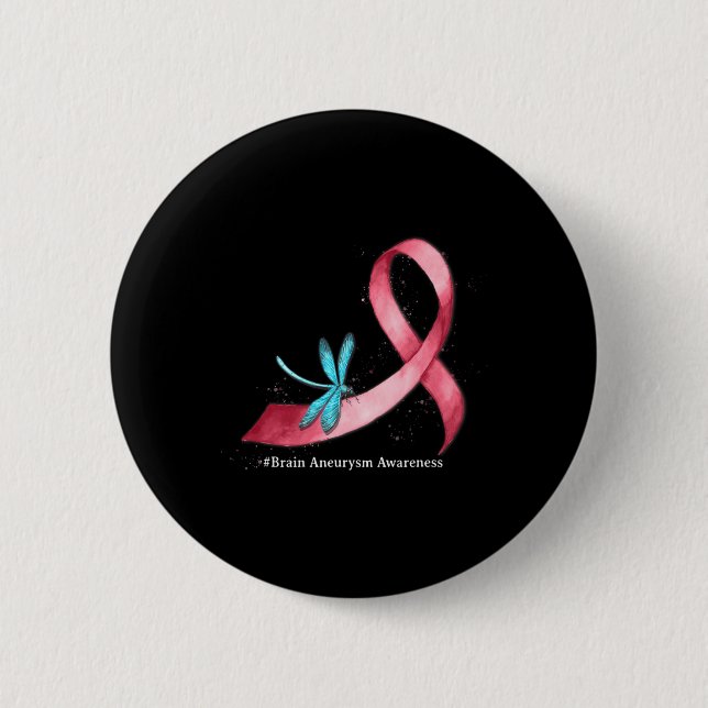 Hippie Dragonfly Burgundy Ribbon Brain Aneurysm Aw Button (Vorderseite)