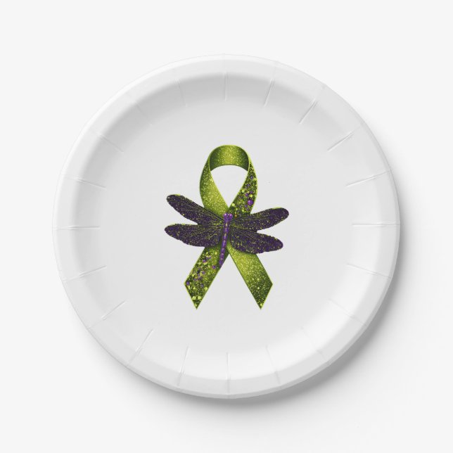 Hippie Dragonfly Green Ribbon Cerebral Palsy Aware Pappteller (Vorderseite)