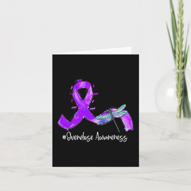 Hippie Dragonfly Lila Ribbon Überdosierung Bewusst Karte (Vorderseite)