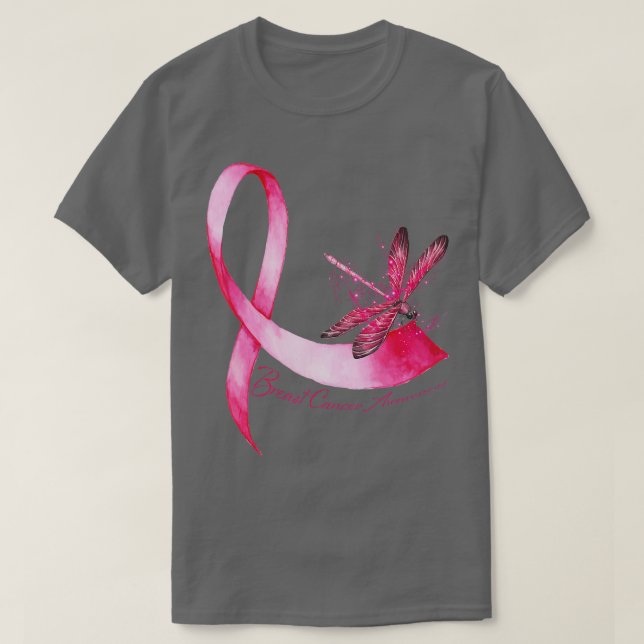 Hippie Dragonfly Pink Ribbon Brustkrebs Awarene T-Shirt (Design vorne)