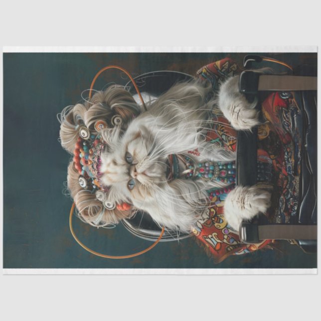 Hippie Extravagante Katze im Salon Seidenpapier (Vorderseite)