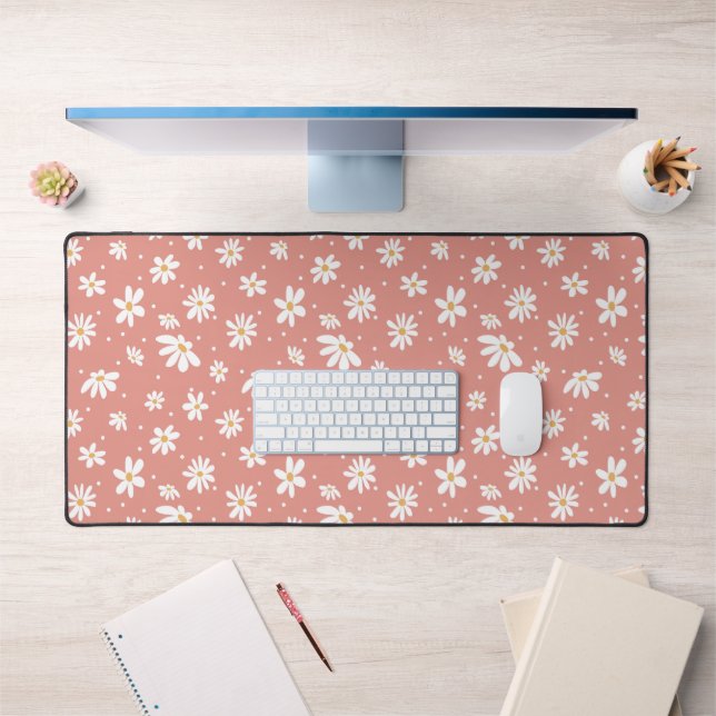 Hippie Floral Retro 70er Daisy Pink Zuhause Office Schreibtischunterlage (Büro 1)