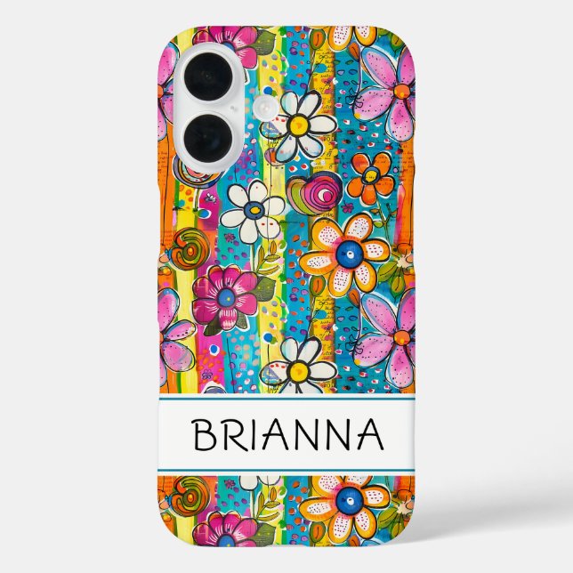 Hippie Flower Power Personalized iPhone 16 Hülle (Rückseite)