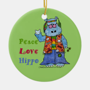 Hippie Flusspferd-Frieden, Liebe, Flusspferd Keramik Ornament