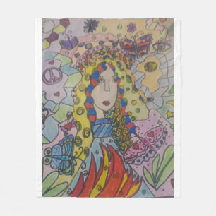 Hippie-Frau Regenbogenhaar — Frieden Liebe Boho-Ku Fleecedecke