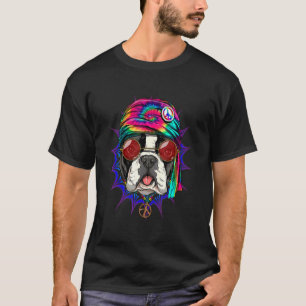 Hippie French Bulldog Gefärbte Krawatte Peace Sign T-Shirt