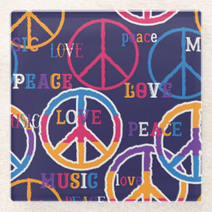 Hippie-Frieden: Lebendiges Symboldesign. Glasuntersetzer