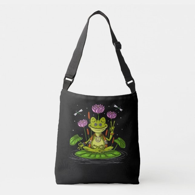 Hippie Frog Meditation Tragetaschen Mit Langen Trägern (Vorderseite)