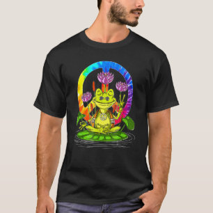 Hippie Frog Peace Sign Yoga Hippies 70er für Fraue T-Shirt