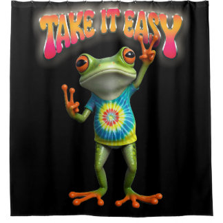 Hippie Frog Take it Easy Fun Colorful Duschvorhang