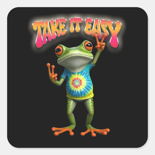 Hippie Frog Take it Easy Fun Colorful  Quadratischer Aufkleber (Vorderseite)