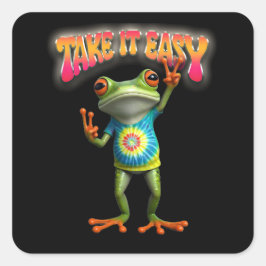 Hippie-Frosch Nimm's leicht Lustig Bunt Quadratischer Aufkleber