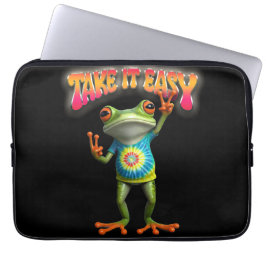 Hippie-Frosch: Nimm's leicht, Spaß und bunte Farbe Laptopschutzhülle