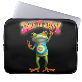 Hippie-Frosch: Nimm's leicht, Spaß und bunte Farbe Laptopschutzhülle