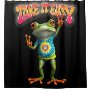 Hippie-Frosch Nimm's Leicht Spaßige Farben Duschvorhang