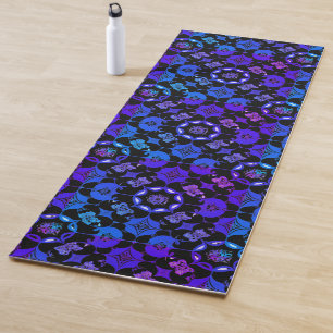 Hippie Gemustert Retro Bohemisch Blue Lila Black Yogamatte