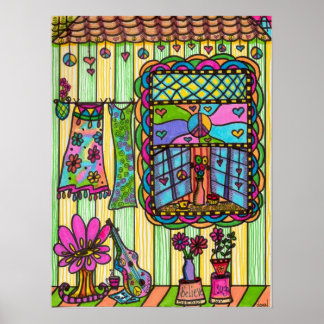 Hippie Girl's Front Porch Poster