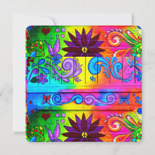 Hippie-groovige Retro-Farben-Einladungskarte Einladung