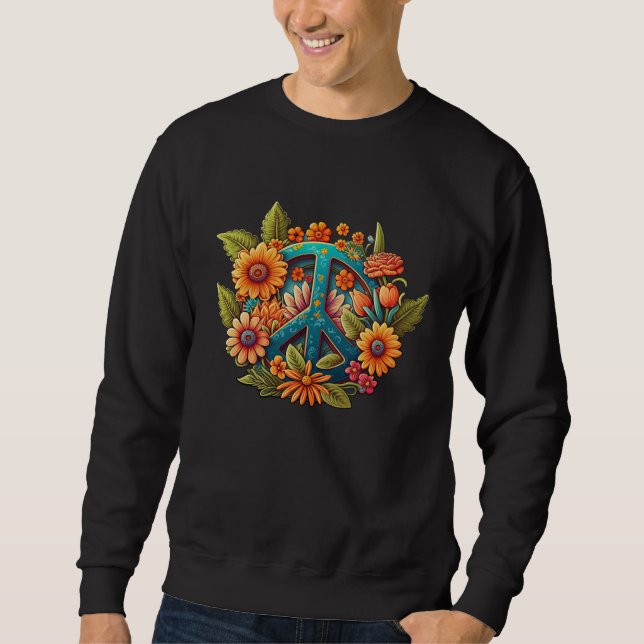 Hippie Groovy 70 s Hippy Peace Sign Graphic Womens Sweatshirt (Vorderseite)