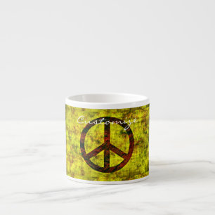 Hippie Groovy 70's Frieden Symbol Muster gelb Espressotasse