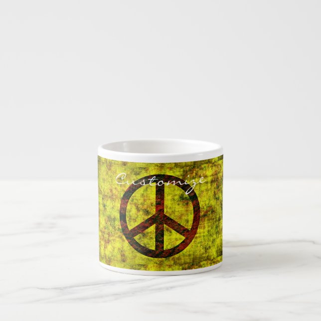 Hippie Groovy 70's Frieden Symbol Muster gelb Espressotasse (Vorderseite)